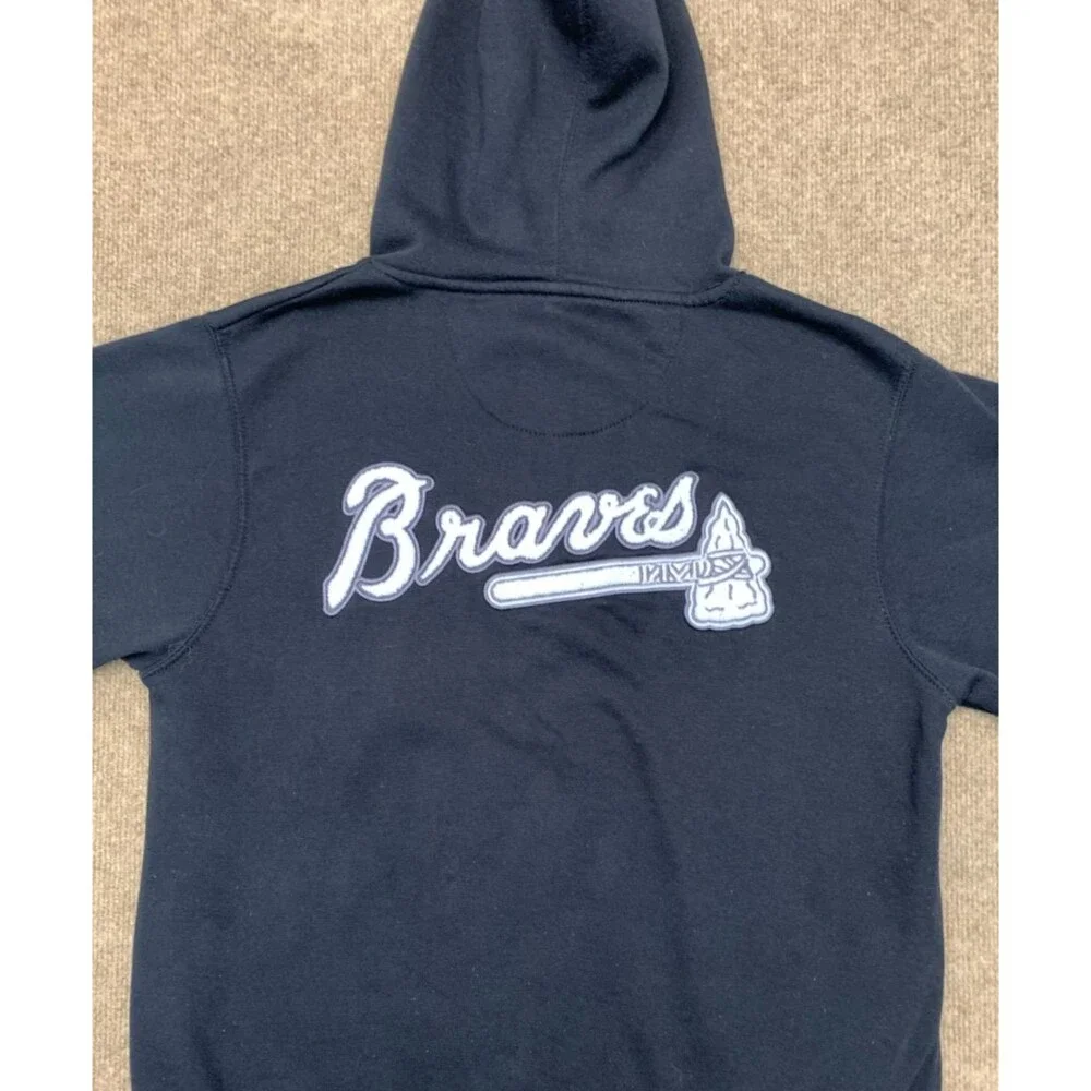 Atlanta Braves Stitches Hoodie Mens M Chenile Spellout Embroidered MLB Pullover - Picture 2 of 9